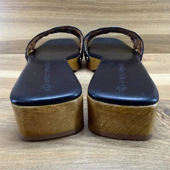 Tory Burch Basketweave Wooden Slides Womens 10.5 M Black Leather Slip On Clog - Picture 7 of 11